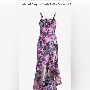 Boston Proper Purple Floral Sequin and lace Midi Dress, 8